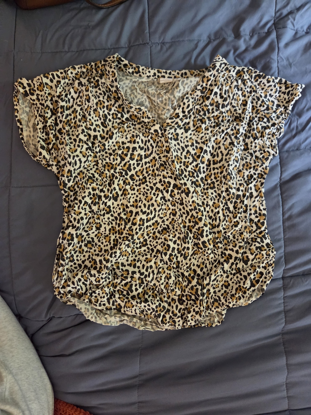 GAP Leopard-Print Short Sleeve Blouse in Tan and Black